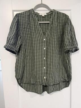 cloth & stone Green Plaid Button-Up Blouse, Size Large